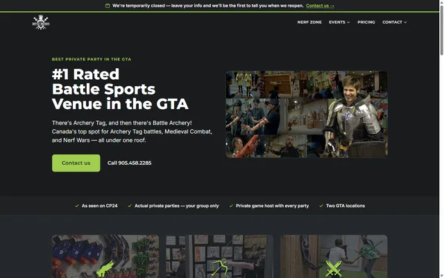 Screenshot of the Battle Archery website