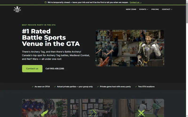 Screenshot of the Battle Archery website
