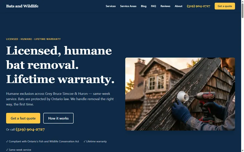 Screenshot of the Bats and Wildlife website