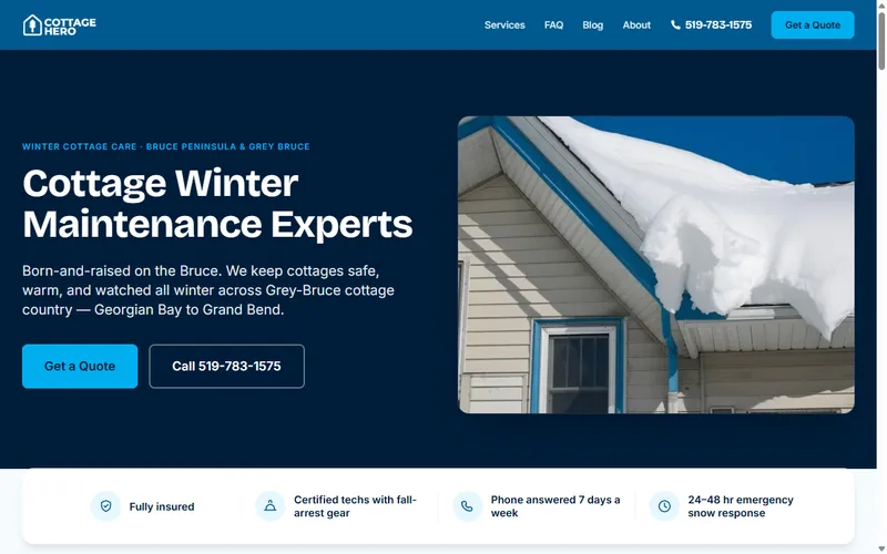 Screenshot of the Cottage Hero website