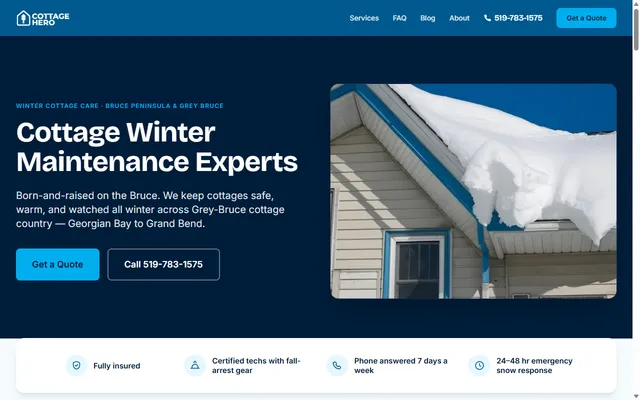 Screenshot of the Cottage Hero website