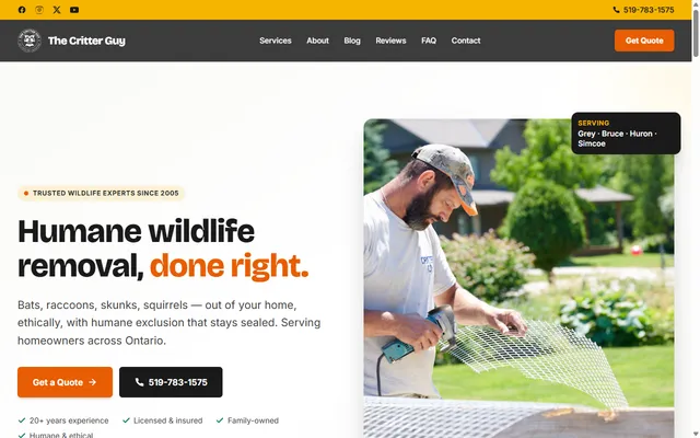 Screenshot of the The Critter Guy website